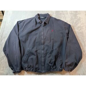 VTG Polo Ralph Lauren Jacket Bomber Harrington Navy Plaid Collar Navy Men's L
